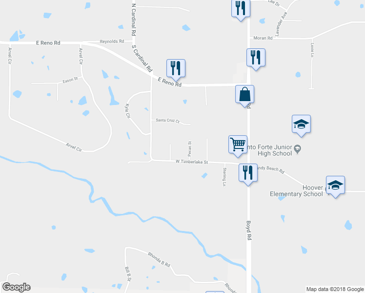 map of restaurants, bars, coffee shops, grocery stores, and more near 950 Pecan Street in Azle