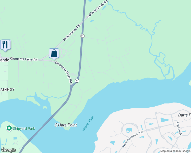 map of restaurants, bars, coffee shops, grocery stores, and more near 665 Tuxbury Farm Road in Wando