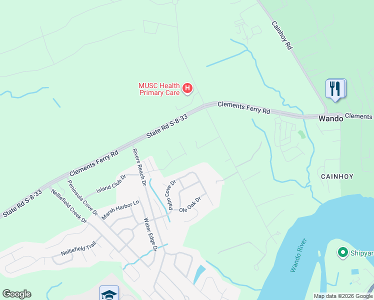 map of restaurants, bars, coffee shops, grocery stores, and more near 1002 Washitonia Way in Charleston
