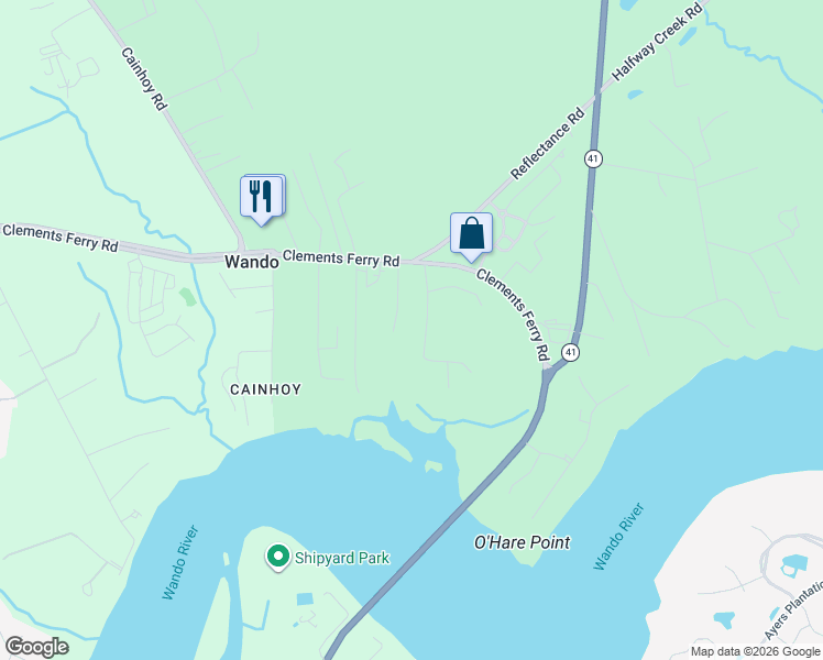 map of restaurants, bars, coffee shops, grocery stores, and more near 108 Cainhoy Landing Lane in Charleston