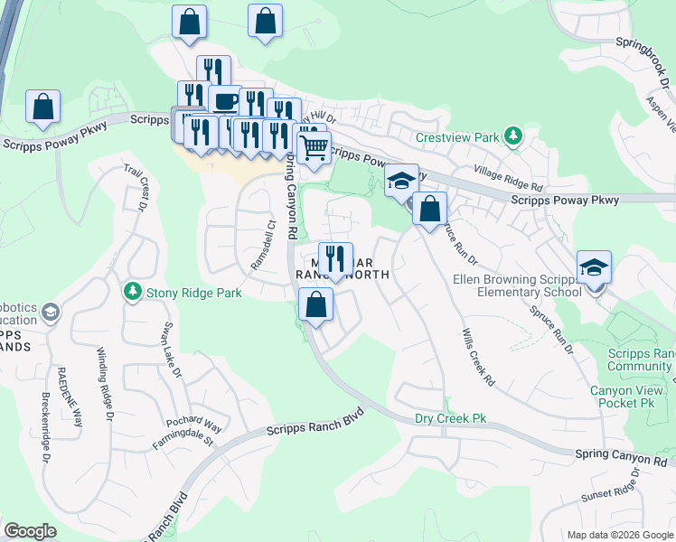 map of restaurants, bars, coffee shops, grocery stores, and more near in San Diego