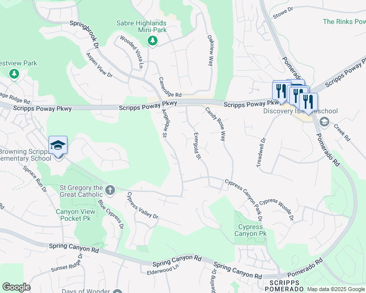 map of restaurants, bars, coffee shops, grocery stores, and more near 11716 Fantasia Court in San Diego