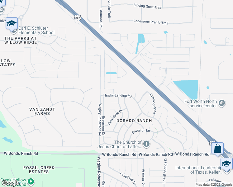 map of restaurants, bars, coffee shops, grocery stores, and more near 11124 Hawks Landing Road in Haslet