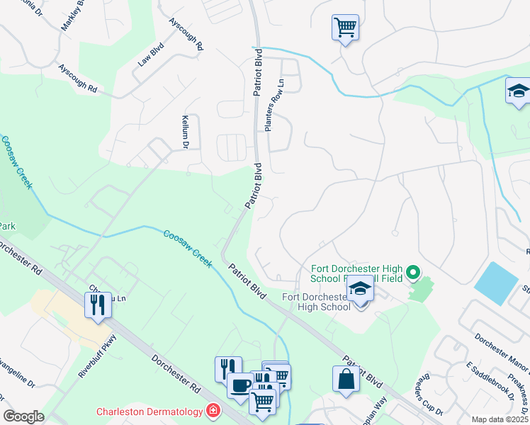 map of restaurants, bars, coffee shops, grocery stores, and more near 8639 West Fairway Woods Drive in Charleston