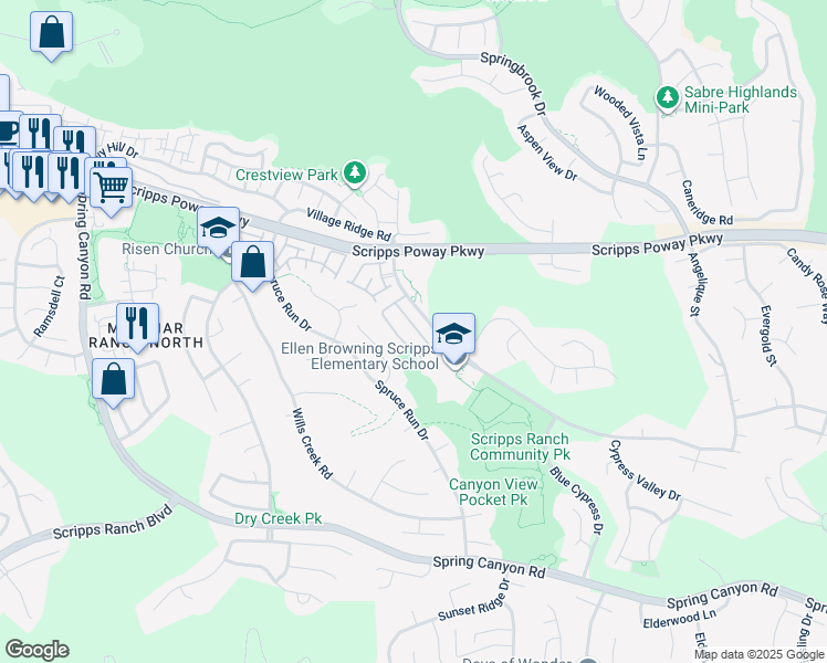 map of restaurants, bars, coffee shops, grocery stores, and more near 11872 Cypress Canyon Road Private in San Diego