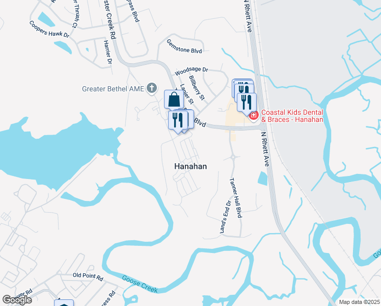 map of restaurants, bars, coffee shops, grocery stores, and more near in Hanahan