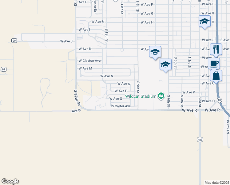 map of restaurants, bars, coffee shops, grocery stores, and more near 1106 West Ave Q in Lovington