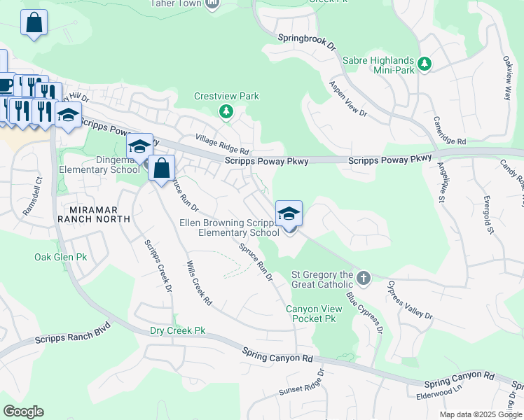 map of restaurants, bars, coffee shops, grocery stores, and more near 11872 Cypress Canyon Road Private in San Diego