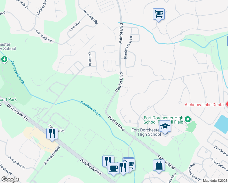 map of restaurants, bars, coffee shops, grocery stores, and more near 5001 Hay Bale Court in Summerville