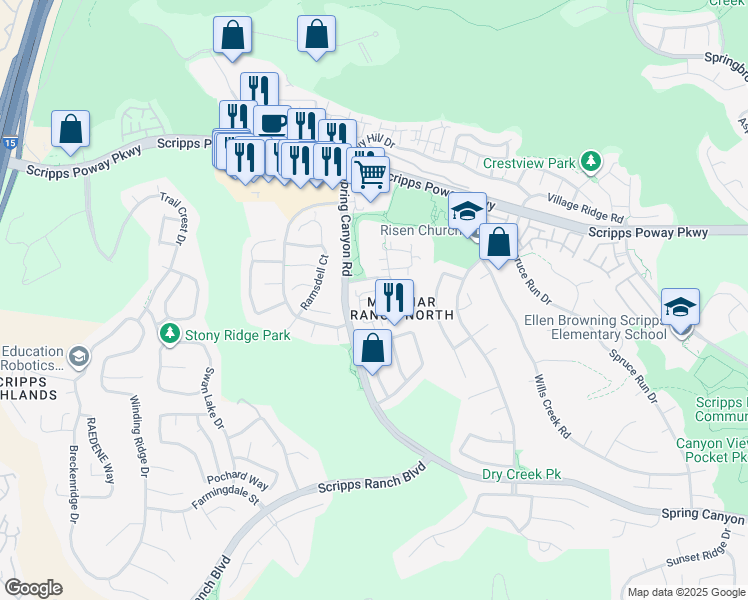 map of restaurants, bars, coffee shops, grocery stores, and more near 10899 Caminito Arcada in San Diego