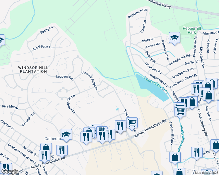 map of restaurants, bars, coffee shops, grocery stores, and more near 8336 Planters Knoll in Charleston