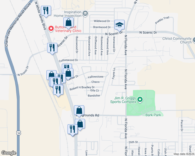 map of restaurants, bars, coffee shops, grocery stores, and more near 392 Chaco in Alamogordo