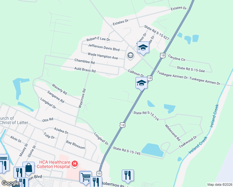 map of restaurants, bars, coffee shops, grocery stores, and more near 160 Milestone Lane in Walterboro