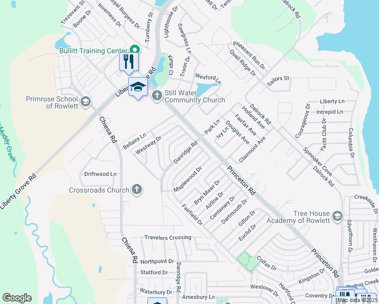 map of restaurants, bars, coffee shops, grocery stores, and more near 7510 San Carlos Drive in Rowlett