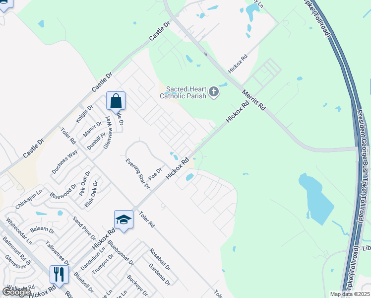 map of restaurants, bars, coffee shops, grocery stores, and more near 3713 Hickox Road in Rowlett
