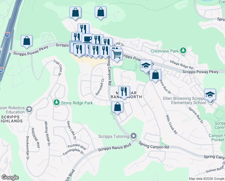 map of restaurants, bars, coffee shops, grocery stores, and more near 10808 Caminito Arcada in San Diego