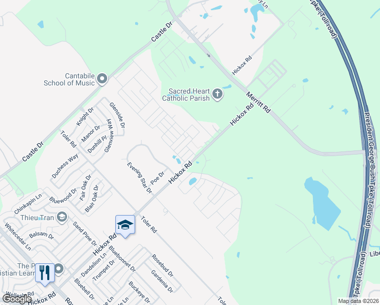 map of restaurants, bars, coffee shops, grocery stores, and more near 3713 Hickox Road in Rowlett