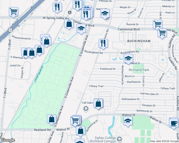 map of restaurants, bars, coffee shops, grocery stores, and more near 1008 Abrams Road in Richardson