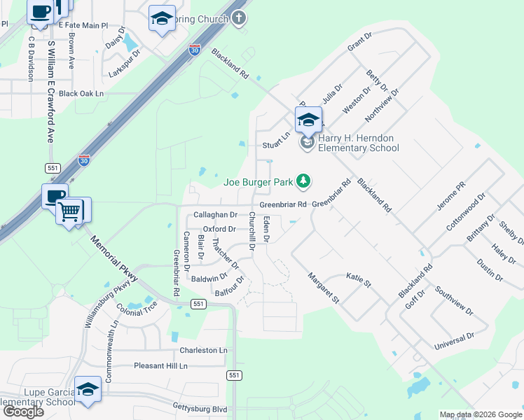 map of restaurants, bars, coffee shops, grocery stores, and more near 205 Pitt Circle in Royse City