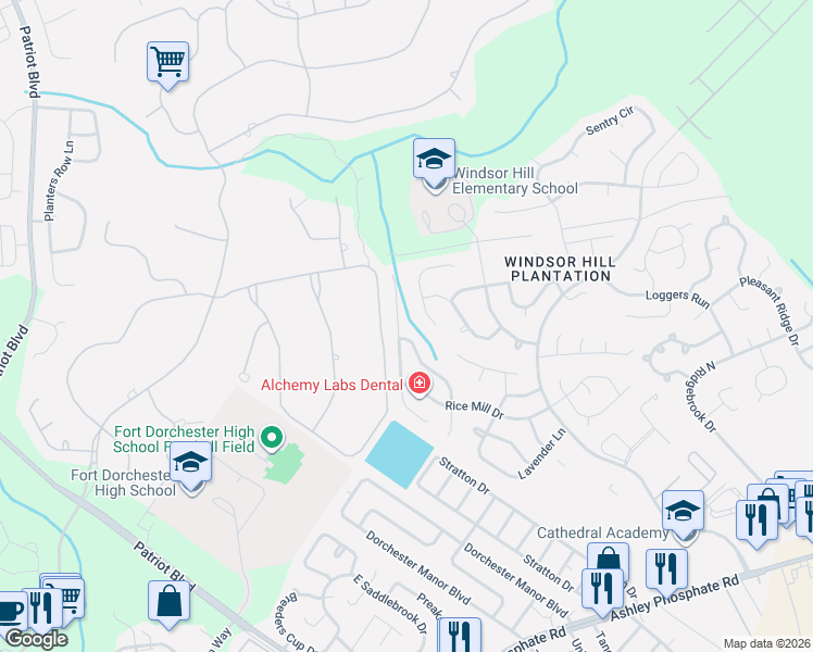 map of restaurants, bars, coffee shops, grocery stores, and more near 6700 Bent Creek Drive in Charleston
