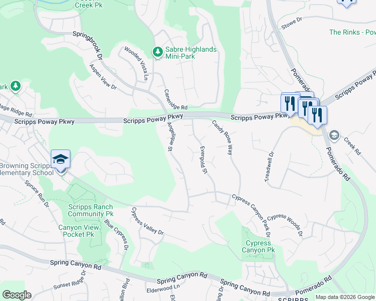 map of restaurants, bars, coffee shops, grocery stores, and more near 11770 Fantasia Court in San Diego