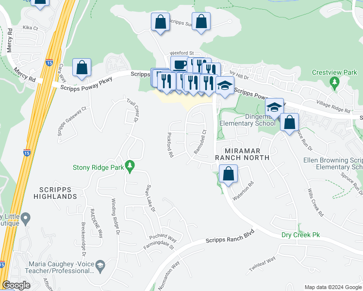 map of restaurants, bars, coffee shops, grocery stores, and more near 10631 Atwood Court in San Diego