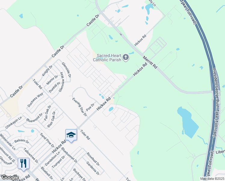 map of restaurants, bars, coffee shops, grocery stores, and more near 3713 Hickox Road in Rowlett