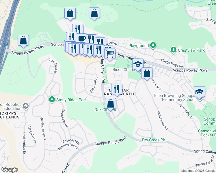 map of restaurants, bars, coffee shops, grocery stores, and more near 10808 Caminito Arcada in San Diego