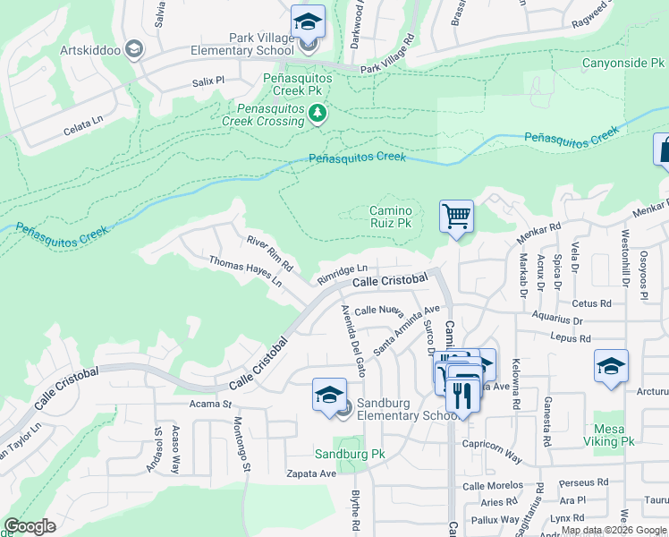 map of restaurants, bars, coffee shops, grocery stores, and more near 11588 Avenida Del Gato in San Diego