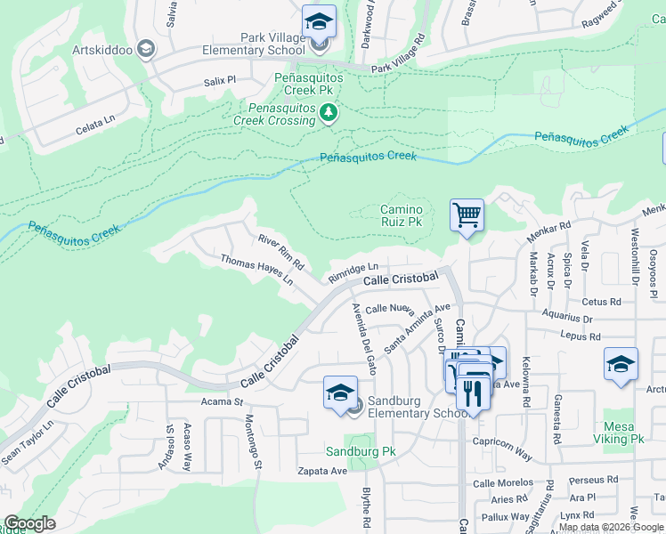 map of restaurants, bars, coffee shops, grocery stores, and more near 11588 Avenida Del Gato in San Diego
