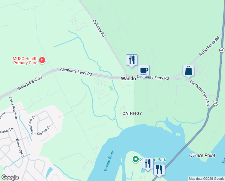 map of restaurants, bars, coffee shops, grocery stores, and more near 1044 Oak Bluff Avenue in Charleston