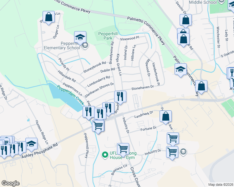 map of restaurants, bars, coffee shops, grocery stores, and more near 3310 Stonehaven Drive in North Charleston