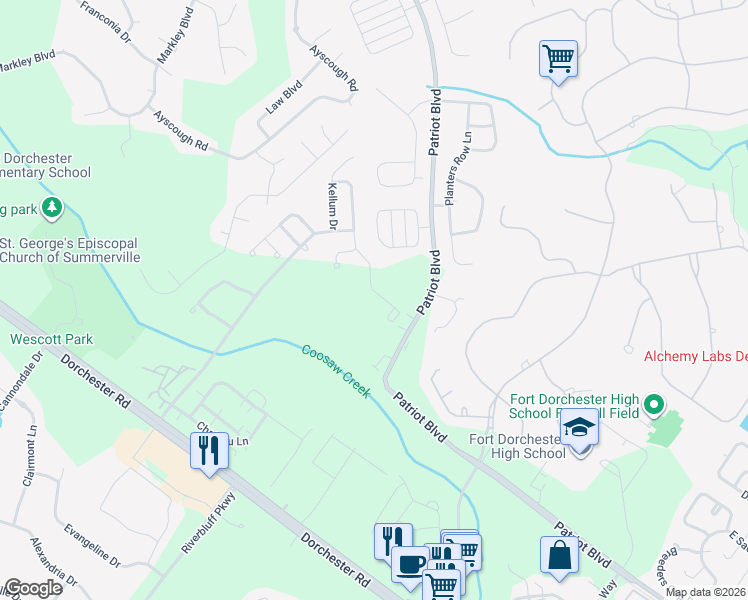 map of restaurants, bars, coffee shops, grocery stores, and more near 8760 Shadowglen Drive in North Charleston