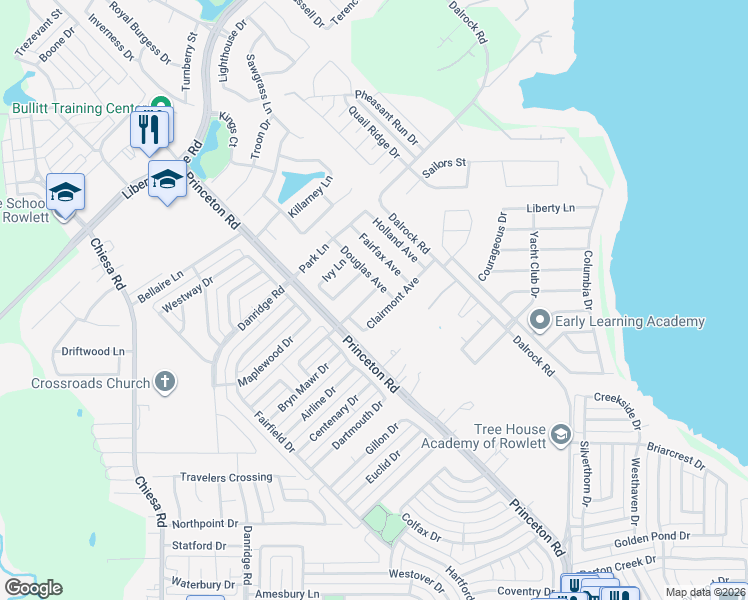 map of restaurants, bars, coffee shops, grocery stores, and more near 7813 Estates Way in Rowlett