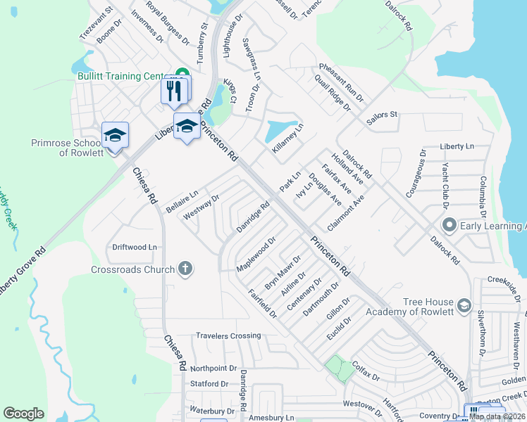 map of restaurants, bars, coffee shops, grocery stores, and more near 7510 San Carlos Drive in Rowlett