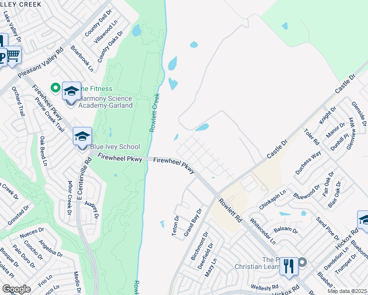 map of restaurants, bars, coffee shops, grocery stores, and more near 3010 Northeast Parkway in Wylie