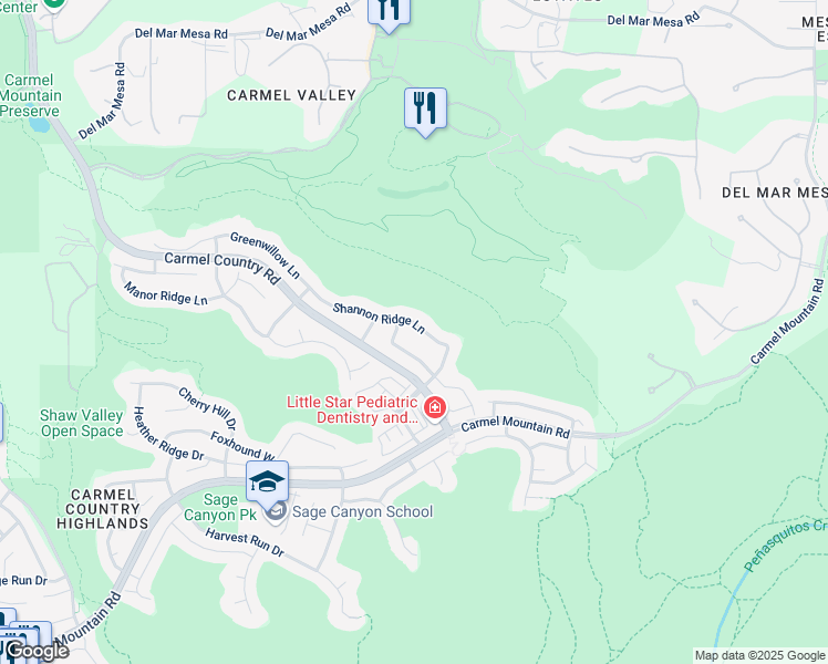 map of restaurants, bars, coffee shops, grocery stores, and more near 5584 Shannon Ridge Lane in San Diego