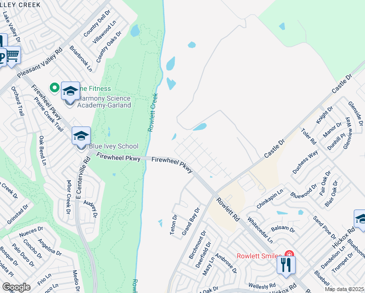 map of restaurants, bars, coffee shops, grocery stores, and more near 3010 Northeast Parkway in Wylie