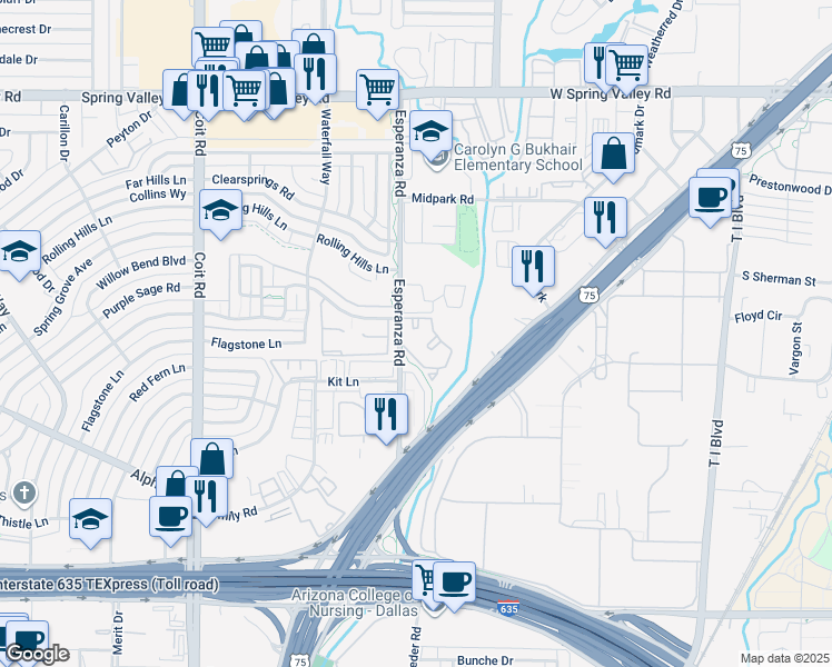 map of restaurants, bars, coffee shops, grocery stores, and more near in Dallas