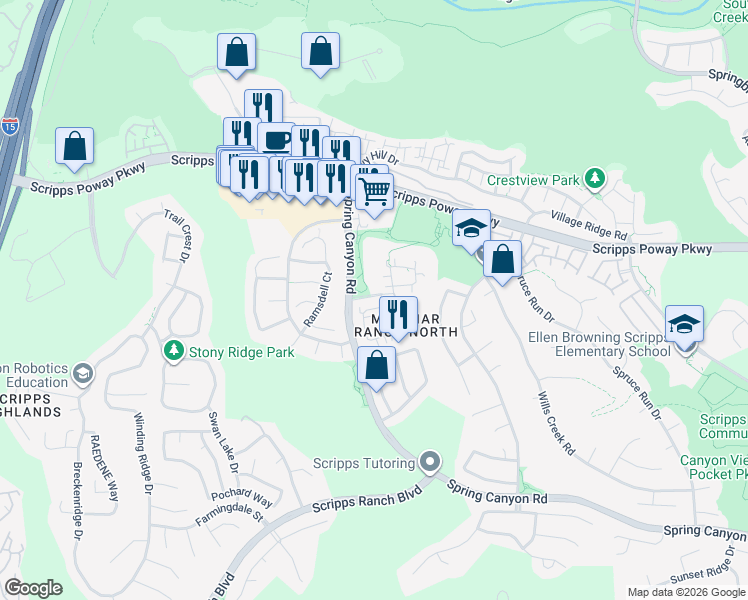 map of restaurants, bars, coffee shops, grocery stores, and more near 10808 Caminito Arcada in San Diego