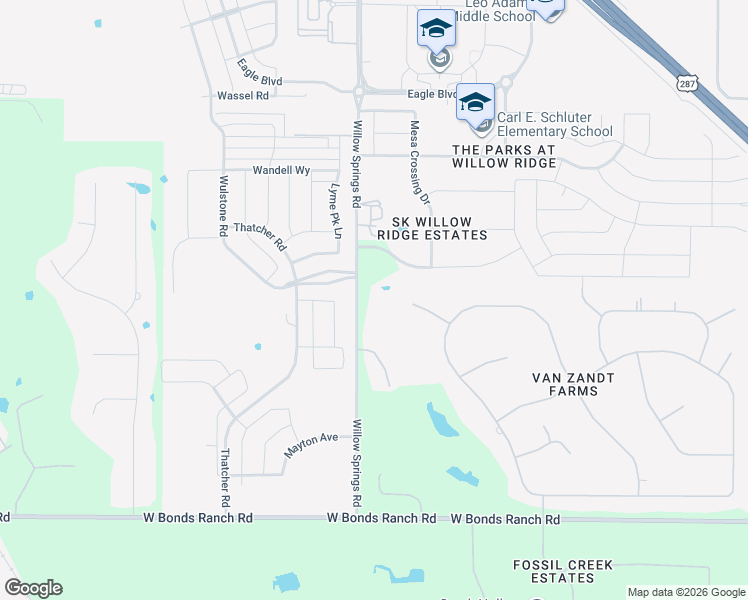 map of restaurants, bars, coffee shops, grocery stores, and more near 11295 Willow Springs Road in Haslet
