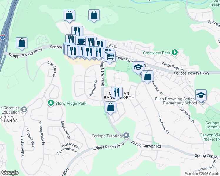 map of restaurants, bars, coffee shops, grocery stores, and more near 10808 Caminito Arcada in San Diego