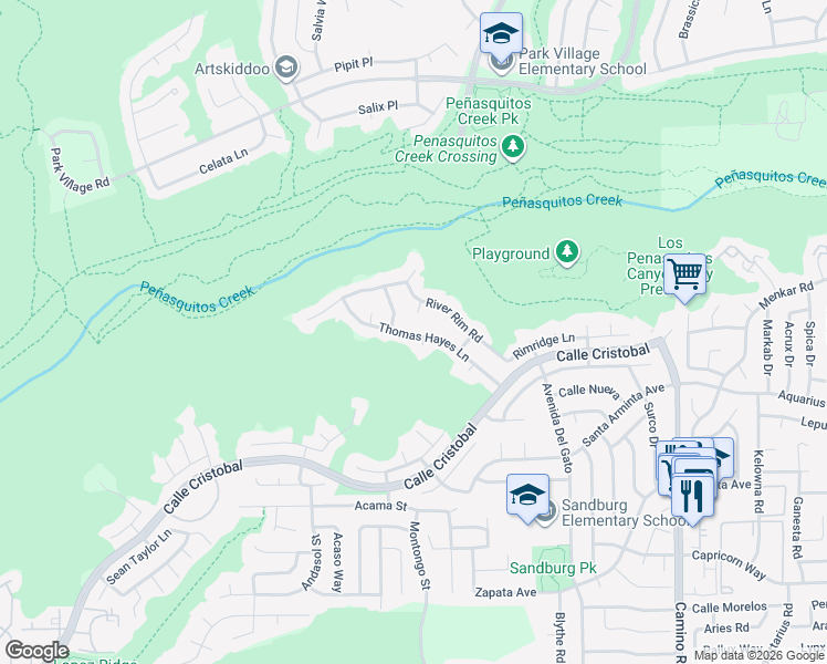 map of restaurants, bars, coffee shops, grocery stores, and more near 11849 Thomas Hayes Lane in San Diego