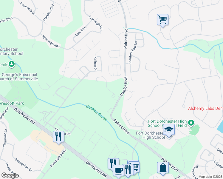 map of restaurants, bars, coffee shops, grocery stores, and more near 8760 Shadowglen Drive in North Charleston