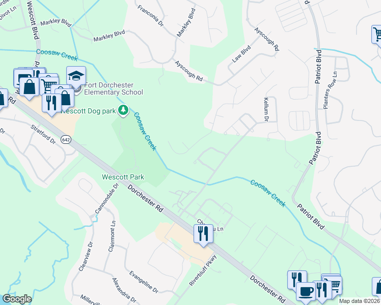 map of restaurants, bars, coffee shops, grocery stores, and more near 9153 Markleys Grove Boulevard in Summerville