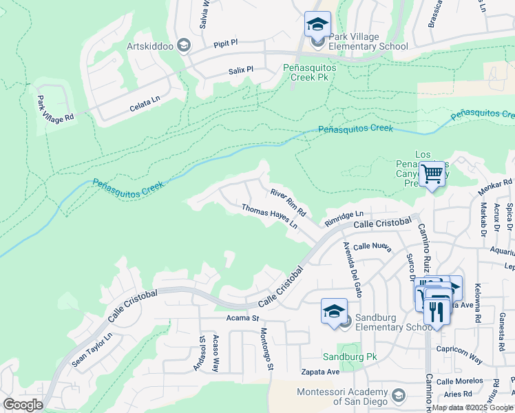 map of restaurants, bars, coffee shops, grocery stores, and more near 11849 Thomas Hayes Lane in San Diego
