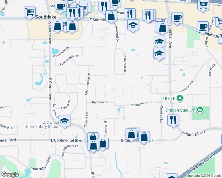 map of restaurants, bars, coffee shops, grocery stores, and more near 706 Chatham Court in Southlake