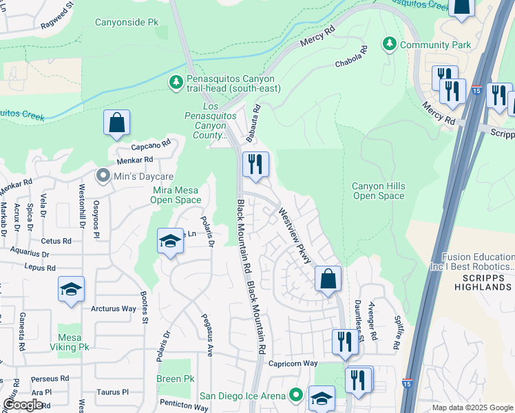 map of restaurants, bars, coffee shops, grocery stores, and more near 11806 Westview Parkway in San Diego