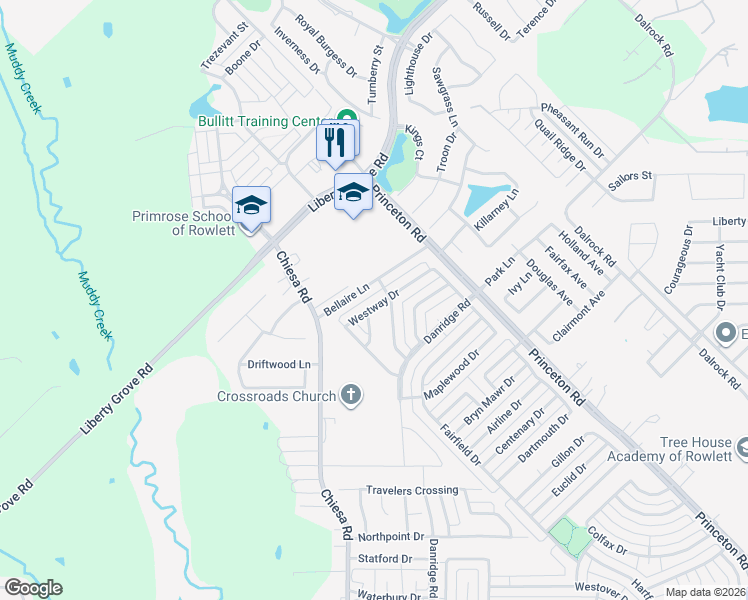 map of restaurants, bars, coffee shops, grocery stores, and more near 7313 Westway Dr in Rowlett