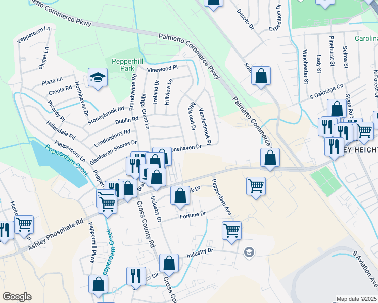 map of restaurants, bars, coffee shops, grocery stores, and more near 3235 Stonehaven Drive in North Charleston